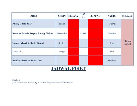 Contoh Tabel Jadwal Piket Aesthetic Stickers Transparent Background