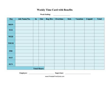 It will be easier for you to find a free time that is suitable for all employees. Weekly Time Card with Benefits Time Card