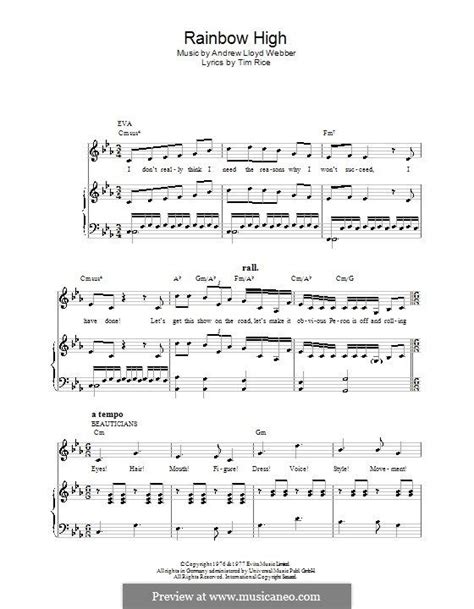 Rainbow High For Voice And Piano Or Guitar Madonna By Andrew Lloyd