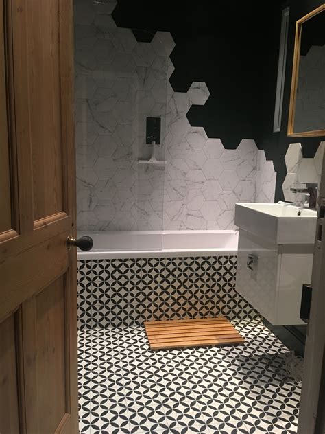 Hex Hexagonal Tiles Dark Black Bathroom Lino