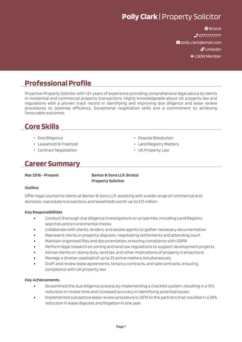 Property Solicitor Cv Example Guide Get Hired Fast