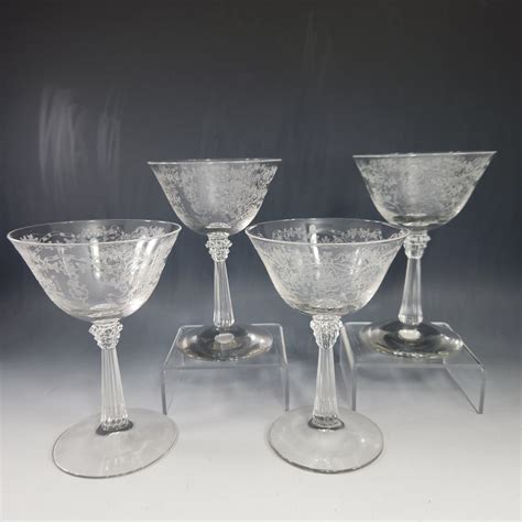 Set Of 4 Fostoria Romance 5 5 Champagne Tall Sherbert Glass 6017 Stem 341 Flower And Ribbon