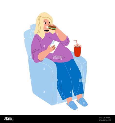 overweight girl eat fast food in armchair vector stock vector image and art alamy