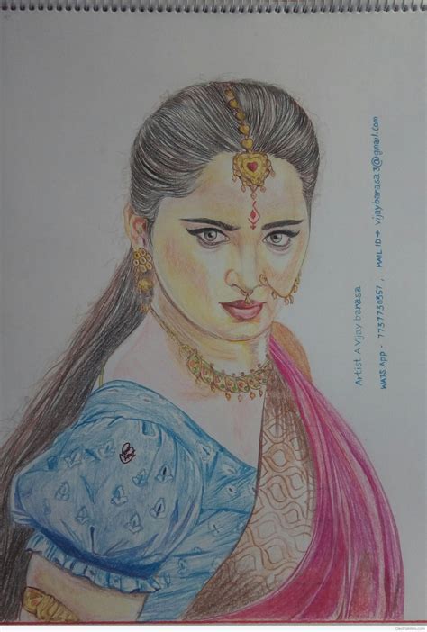 Pencil Color Sketch Of Anushka Shetty In Bahubali Desipainters Com