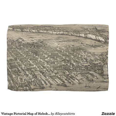 Vintage Pictorial Map Of Hoboken Nj 1881 Hand Towel Pictorial Maps