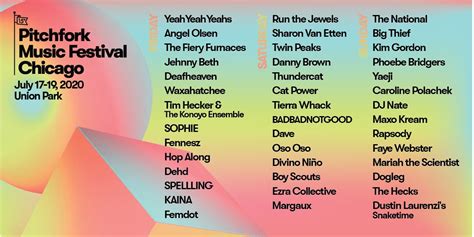 Pitchfork Music Festival Lineup 2020