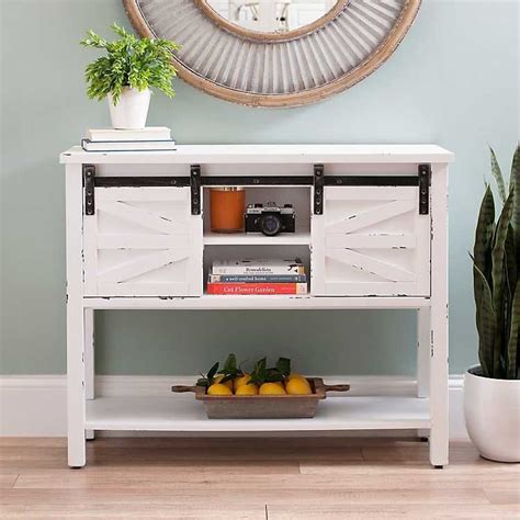 Farmhouse Sliding Barn Door White Console Table With Images White