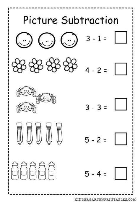 Subtraction Worksheet For Kindergarten Printable