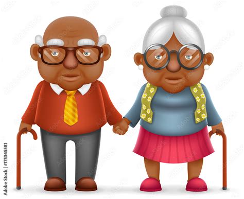 Afro American Cute Smile Happy Elderly Couple Old Man Love Woman Grandfather Grandmother 3d
