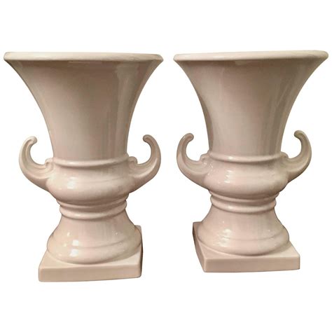 Pair Of Italian White Ceramic Urns Vases Ceramic Urn White Ceramic