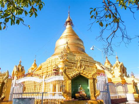 Shwezigon Pagoda In Mandalay With Blue Sky Myanmar 2 Stock Image