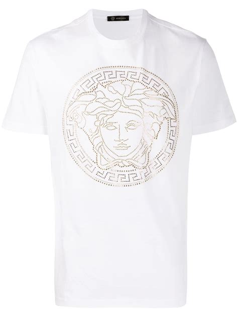 Versace Medusa Motif Studded T Shirt White Gianni Versace Versace T