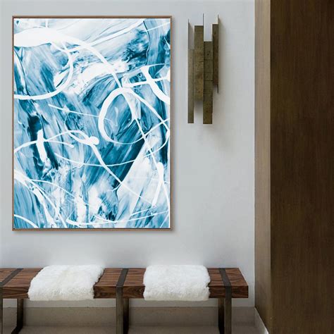 Modern Blue Paint Splash Poster Abstract Wall Art White