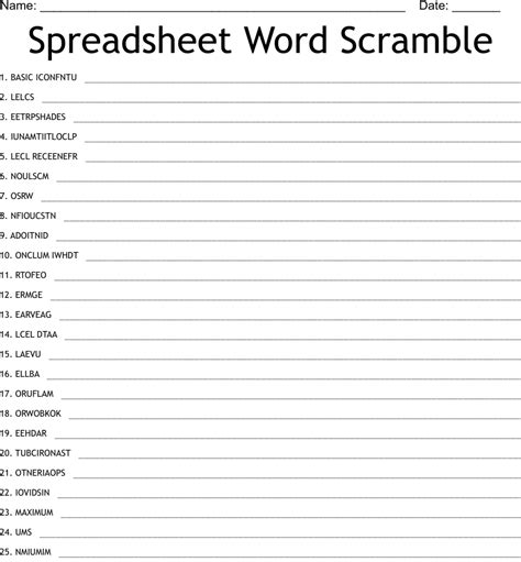 Spreadsheet Word Scramble Wordmint