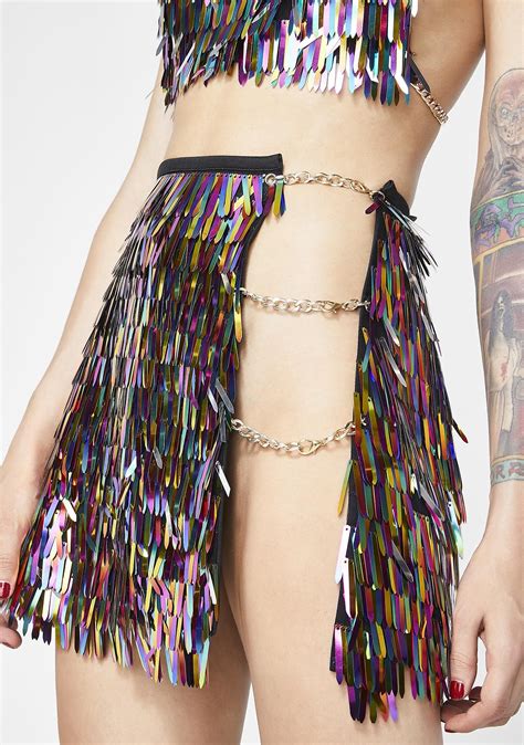 Jaded London Rainbow Sequin Spike Mini Skirt Dolls Kill Mini Skirts