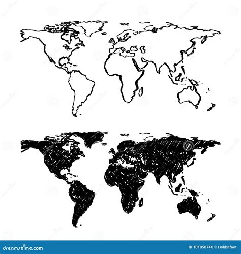 Sketch Of Hand Drawn World Map Stock Vector Illustration Of Scribble