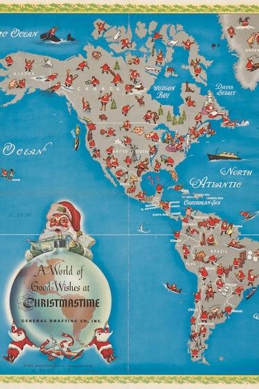 Mid Century Map Shows Santas Journey Around The World