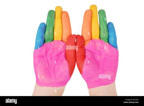 Child Hands Painted In Colorful Paints Ready For Hand Prints Isolated