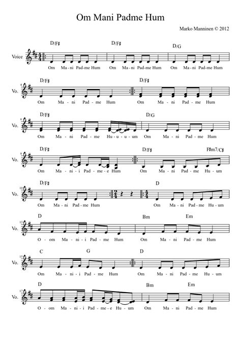Om Mani Padme Hum sheet music download free in PDF or MIDI