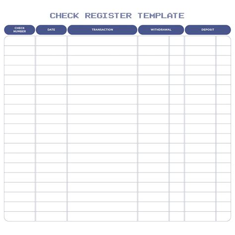 Checkbook Register Template Free Printable