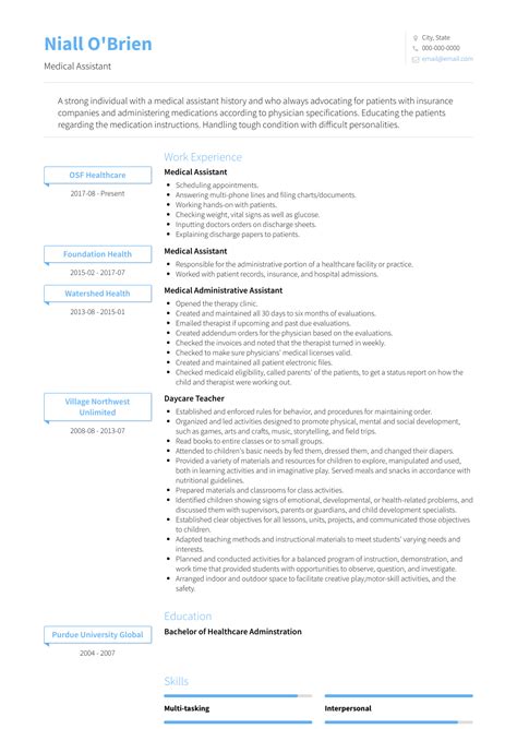 Medical doctor resume free example and writing download inside … Medical Assistant - Resume Samples and Templates | VisualCV