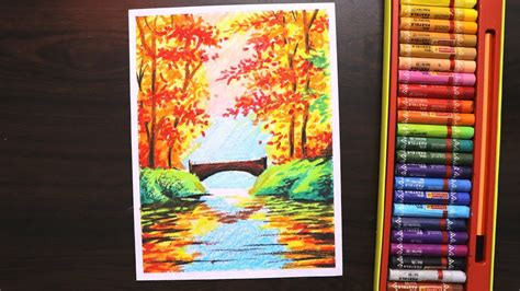 Oil Pastel Drawing For Beginners Autumn Season Scenery