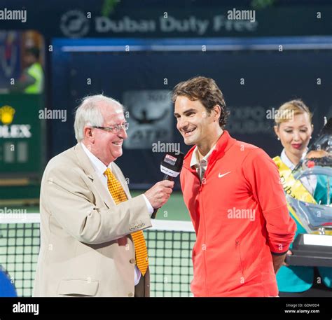 Roger Federer Being Interviewed After His Match Dubai Tennis Stadium