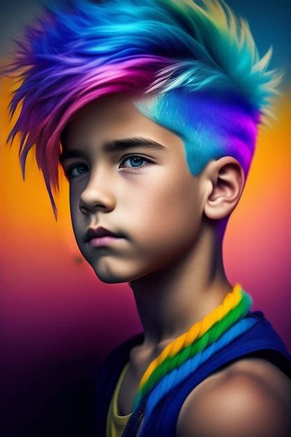 Free Photo A Boy With A Rainbow Haircut