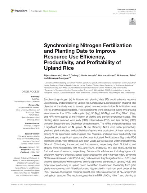 Pdf Synchronizing Nitrogen Fertilization And Planting Date To Improve