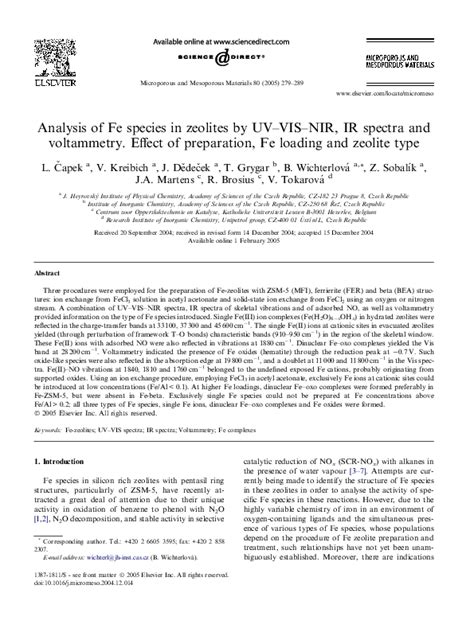 Pdf Analysis Of Fe Species In Zeolites By Uv Vis Nir Ir Spectra And Voltammetry Effect Of