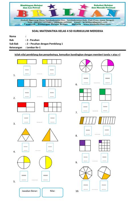 Soal Matematika Kelas SD Bab Membandingkan Pecahan Dengan Pembilang Satu Bimbel Brilian