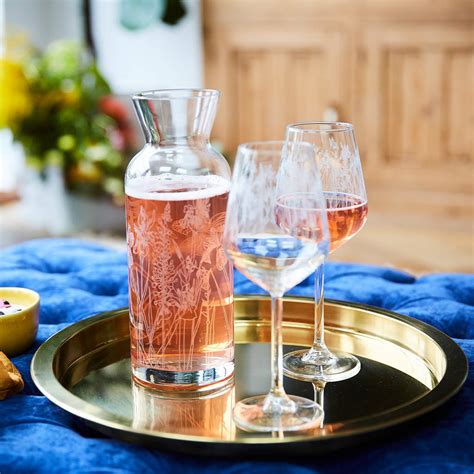 floral wine glass and carafe set by emma britton decorative glass designer