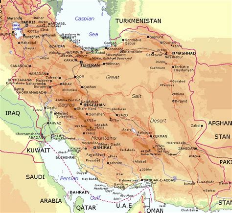 Elevation Map Of Iran With Cities Iran Asia Mapsland Maps Of
