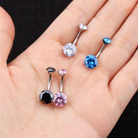 G23 Solid Titanium Belly Button Ring 14g Double Cz Navel Etsy