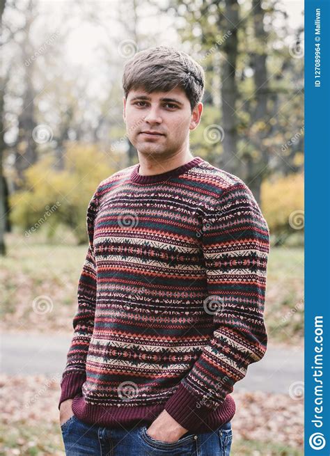 Young Man In Knitted Sweater Stock Photo Image Of Elegant Confident