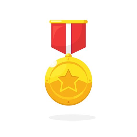 Gold Medal With Star Red Ribbon For First Place Trophy Winner Award