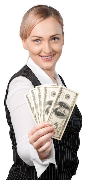 Premium Photo Pretty Young Business Woman Holding Money Isolated On