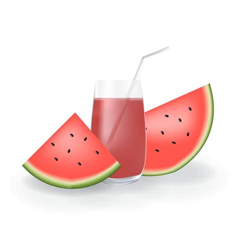 Realistic Watermelon Fruit Juice In Glass Straw Healthy Organic Drink
