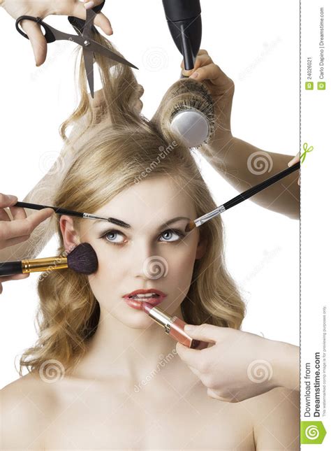 Beauty brands offers premier salon and spa services like hair, nails, hair removal, facials, and massage therapy seven days a week! In Beauty Salon, The Girl Looks Up At Right Stock Image ...