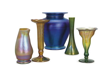 Five American Iridescent Glass Vases
