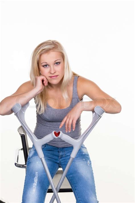 Woman With Crutches Stock Image Colourbox