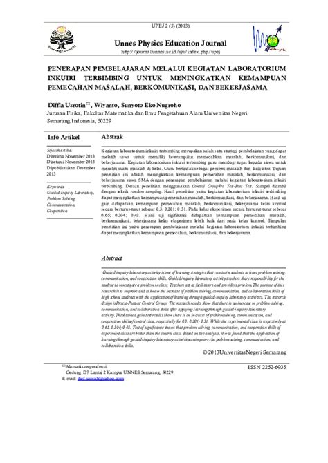 Pdf Penerapan Pembelajaran Melalui Kegiatan Laboratorium Inkuiri