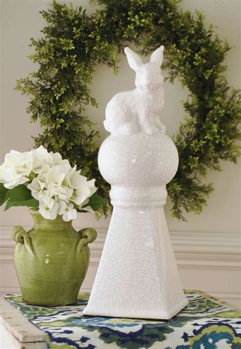 Ceramic Rabbit Statue On Ball Pedestal Decor Easter Centerpieces