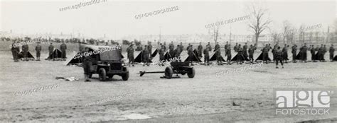 Soldiers Lined Up Near Tents During Inspection Wwii Hq 2nd Battalion