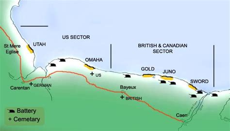 In the bay of arromanches, however, some elements of the floating harbor are still visible. Map of Normandy 1944, D-Day Operation Overlord showing ...