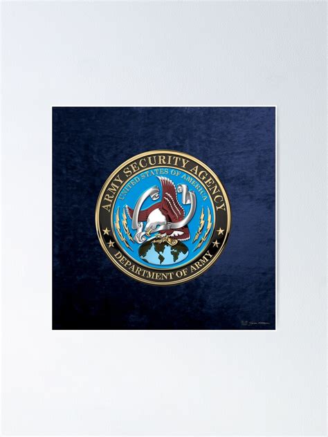 Us Army Security Agency Asa Emblem Over Blue Velvet Poster By