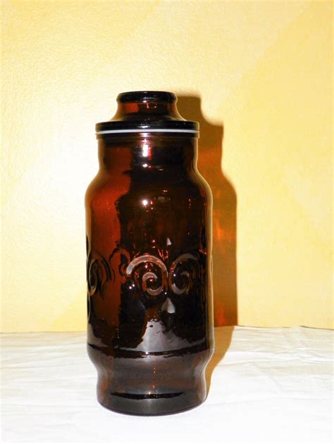 Brown Glass Jar With Sealed Lid 9 18 Inch Tall Storage Etsy