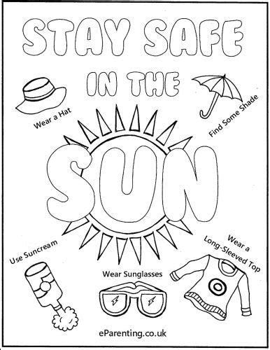 Sun Safety Colouring Picture Stay Safe In The Sun Free Printable