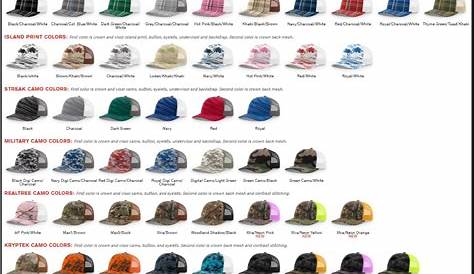 richardson 112 hat color chart