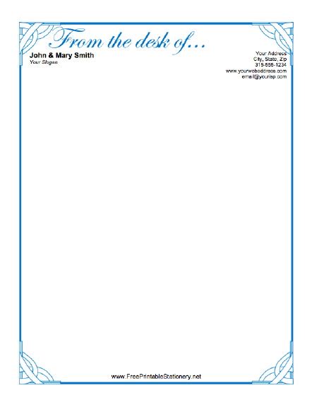 The format of a letterhead is usually simple. From The Desk Of Letterhead | free printable letterhead